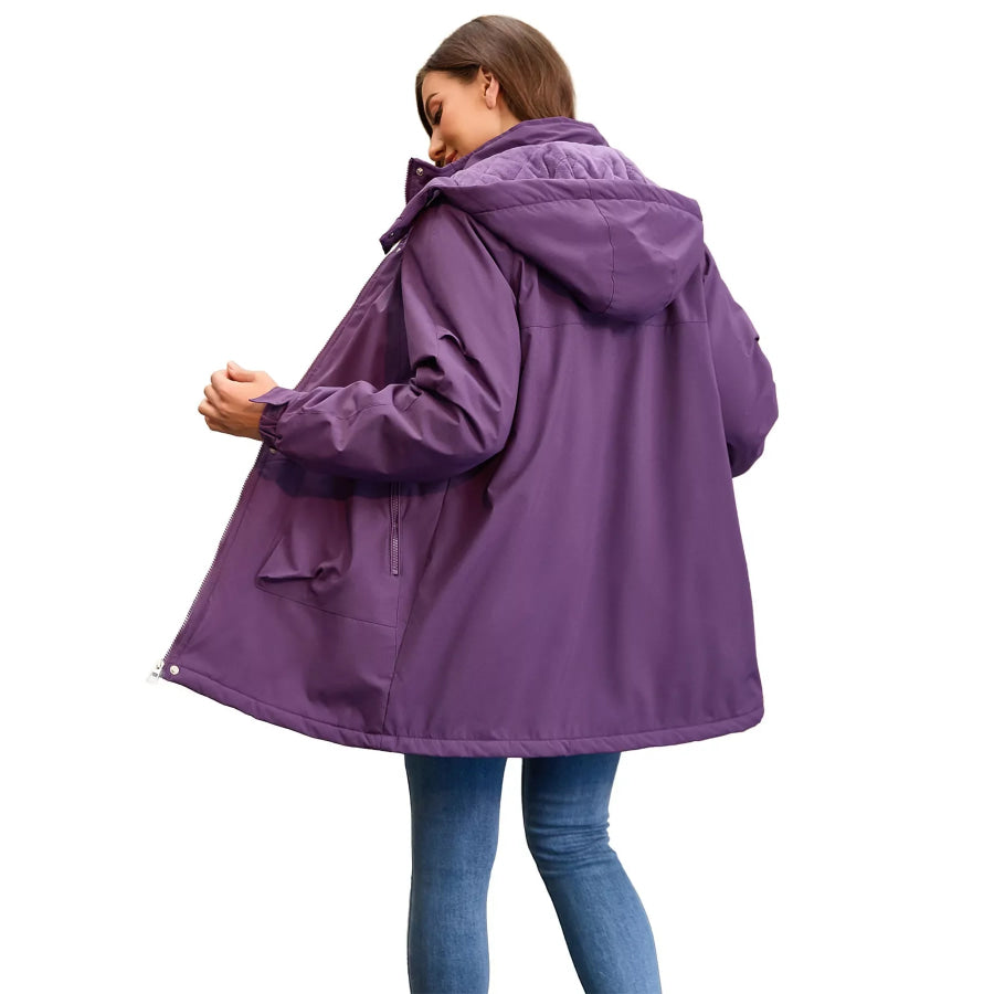 Full Size Hooded Mid-Length Windproof Outerwear Plus Size Apparel and Accessories
