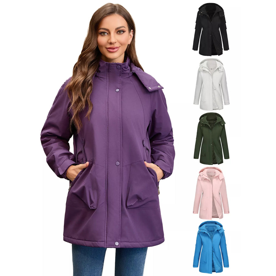 Full Size Hooded Mid-Length Windproof Outerwear Plus Size Apparel and Accessories