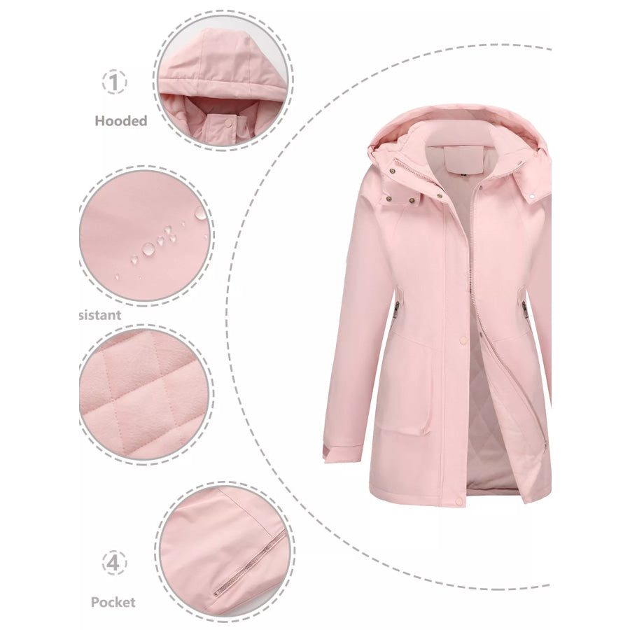 Full Size Hooded Mid-Length Windproof Outerwear Plus Size Apparel and Accessories