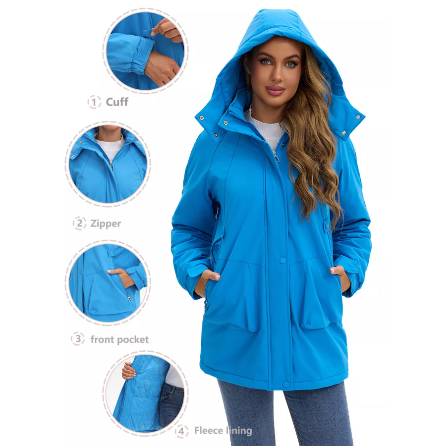 Full Size Hooded Mid-Length Windproof Outerwear Plus Size Apparel and Accessories
