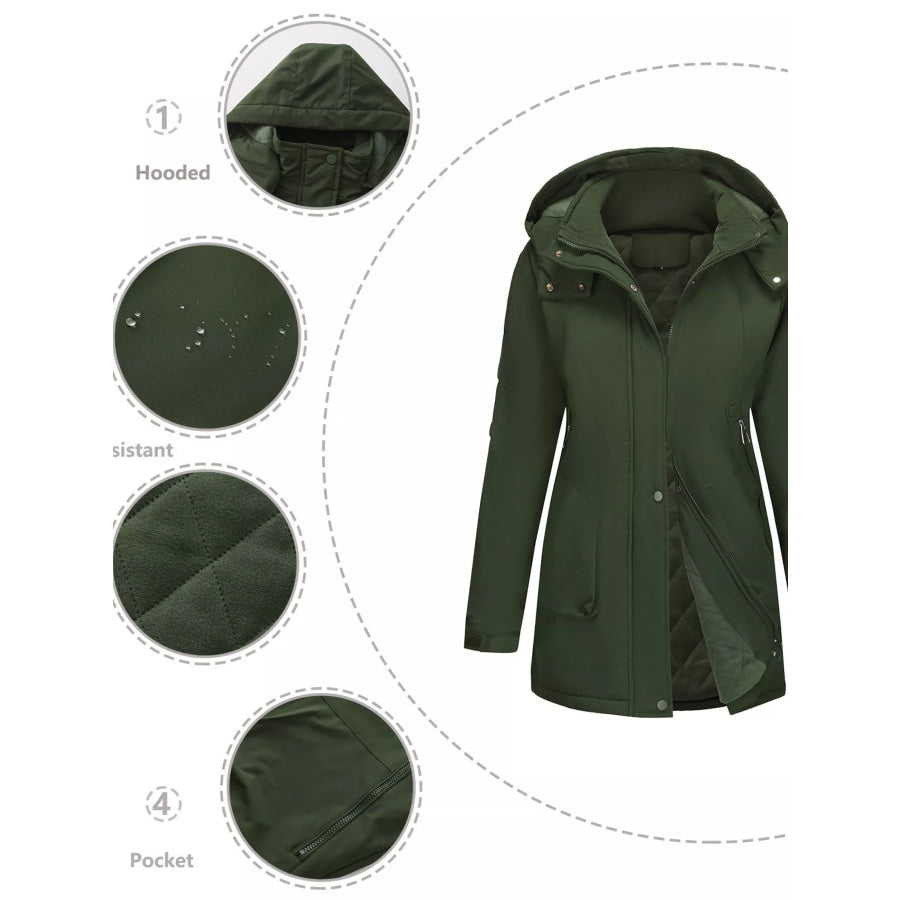 Full Size Hooded Mid-Length Windproof Outerwear Plus Size Apparel and Accessories