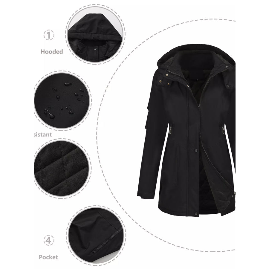 Full Size Hooded Mid-Length Windproof Outerwear Plus Size Apparel and Accessories