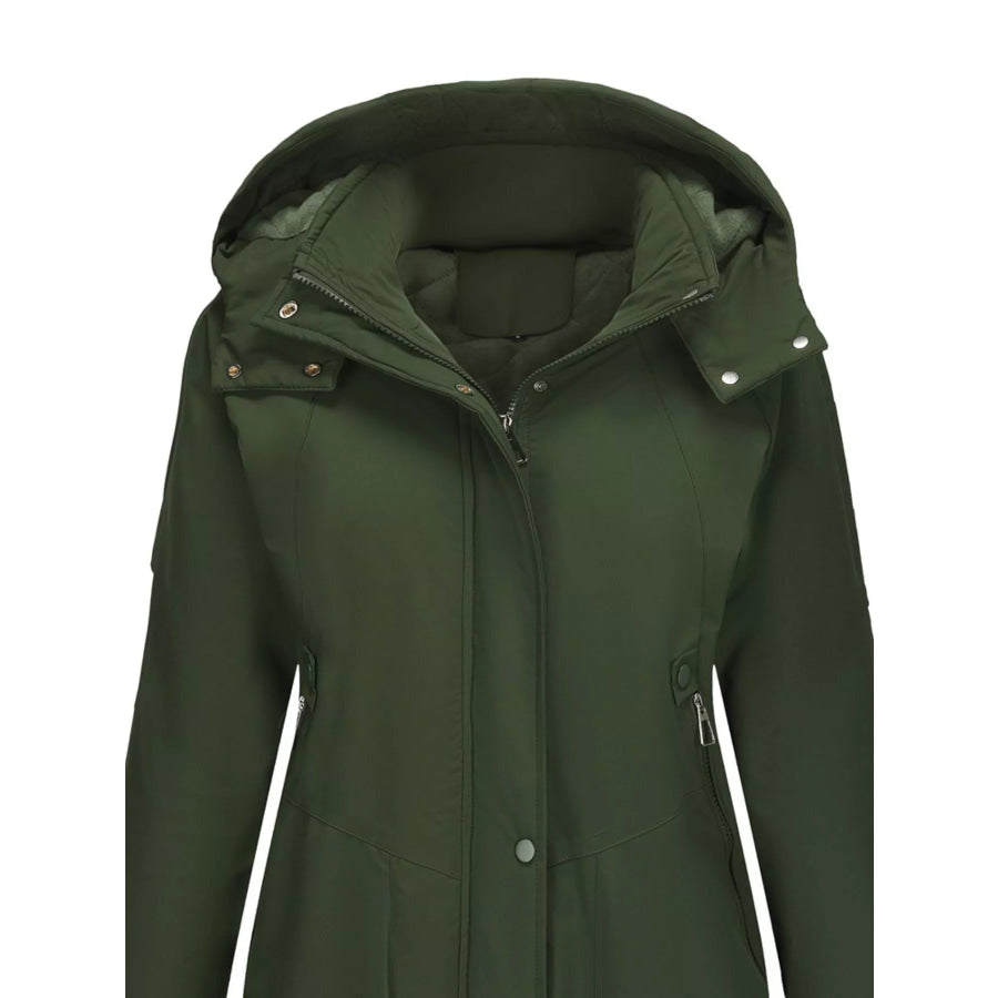Full Size Hooded Mid-Length Windproof Outerwear Plus Size Apparel and Accessories