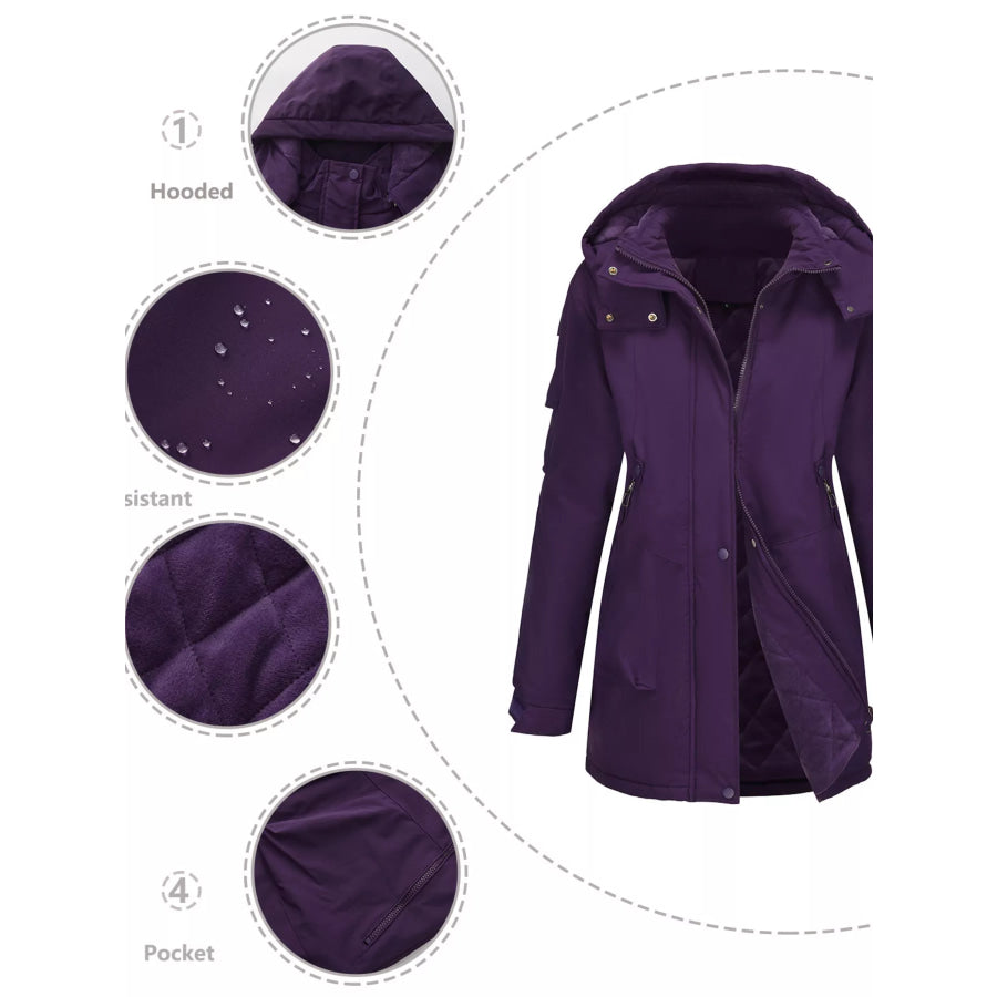 Full Size Hooded Mid-Length Windproof Outerwear Plus Size Apparel and Accessories