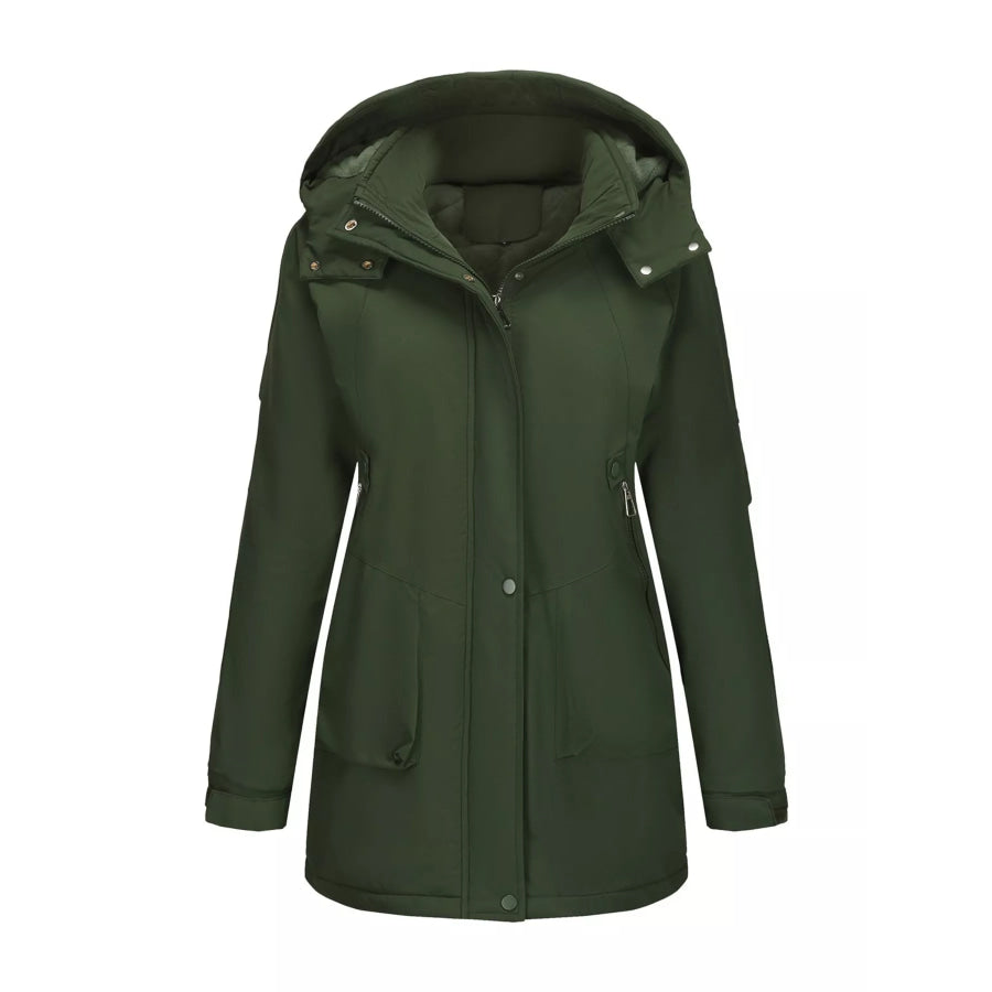 Full Size Hooded Mid-Length Windproof Outerwear Plus Size Army Green / S Apparel and Accessories