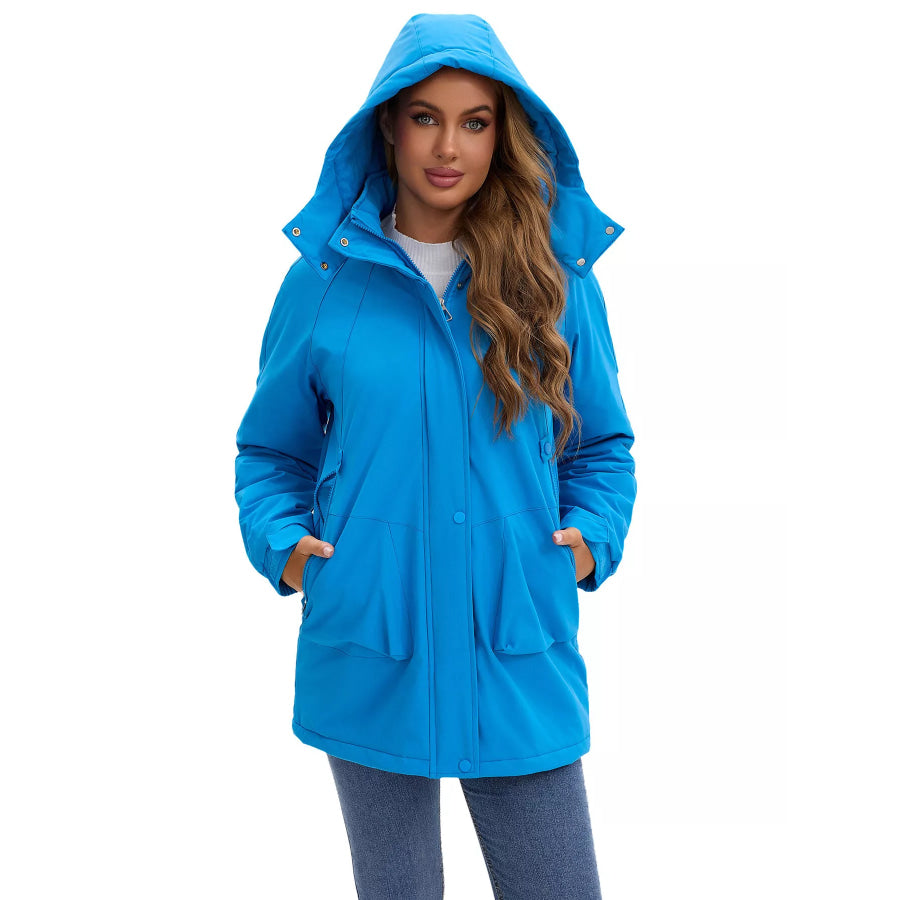 Full Size Hooded Mid-Length Windproof Outerwear Plus Size Blue / S Apparel and Accessories