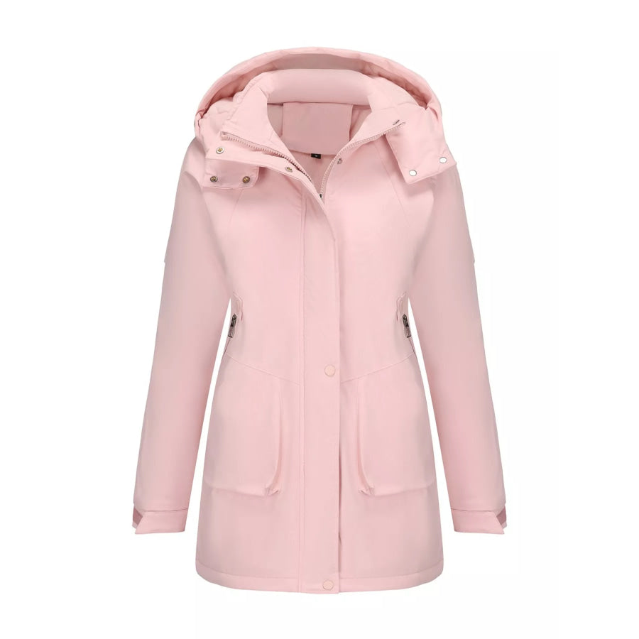 Full Size Hooded Mid-Length Windproof Outerwear Plus Size Pink / S Apparel and Accessories