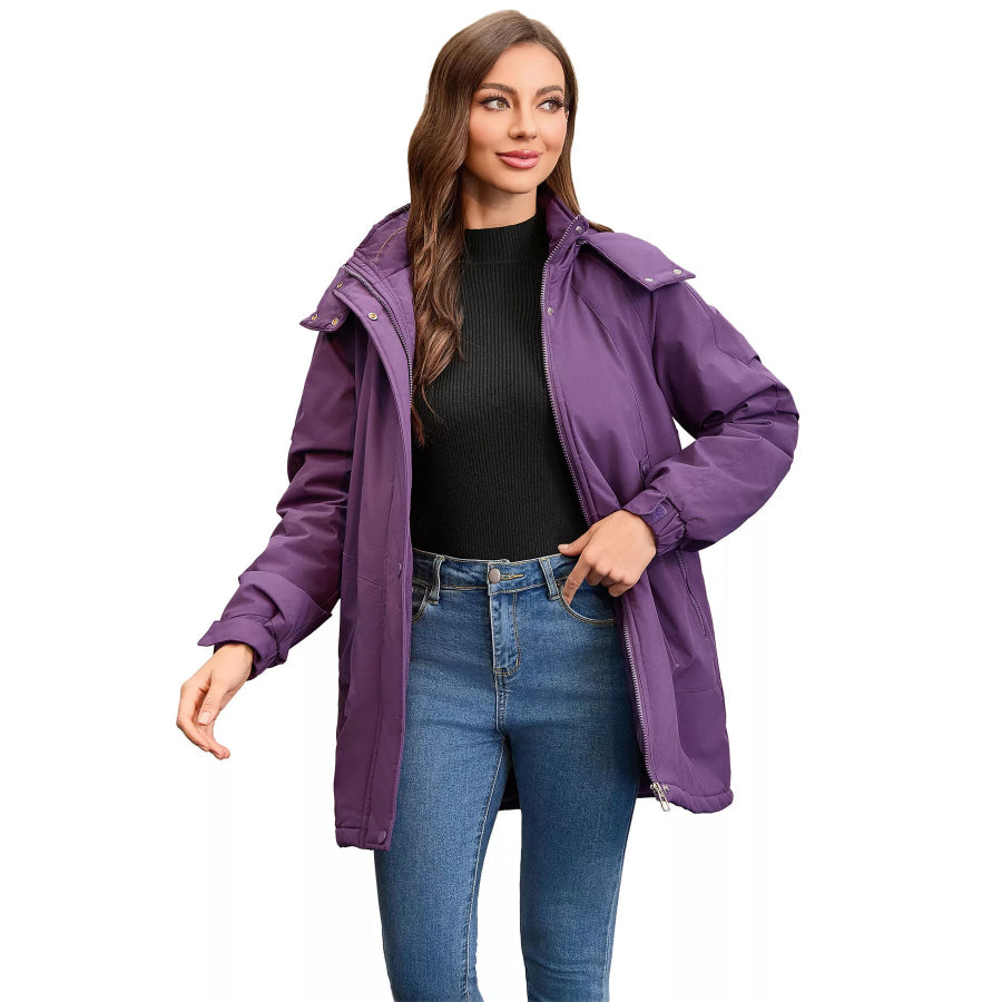 Full Size Hooded Mid-Length Windproof Outerwear Plus Size Purple / S Apparel and Accessories