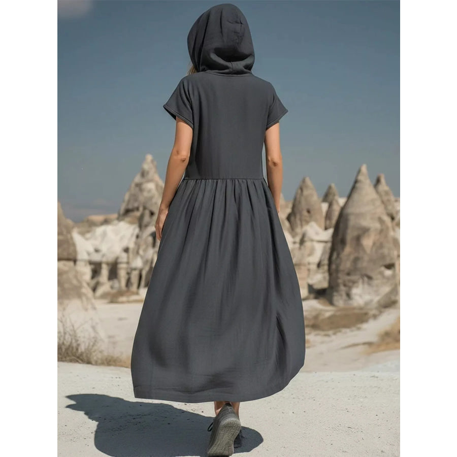 Full Size Hooded Midi Dress with Zipper and Pockets Plus Size Apparel and Accessories