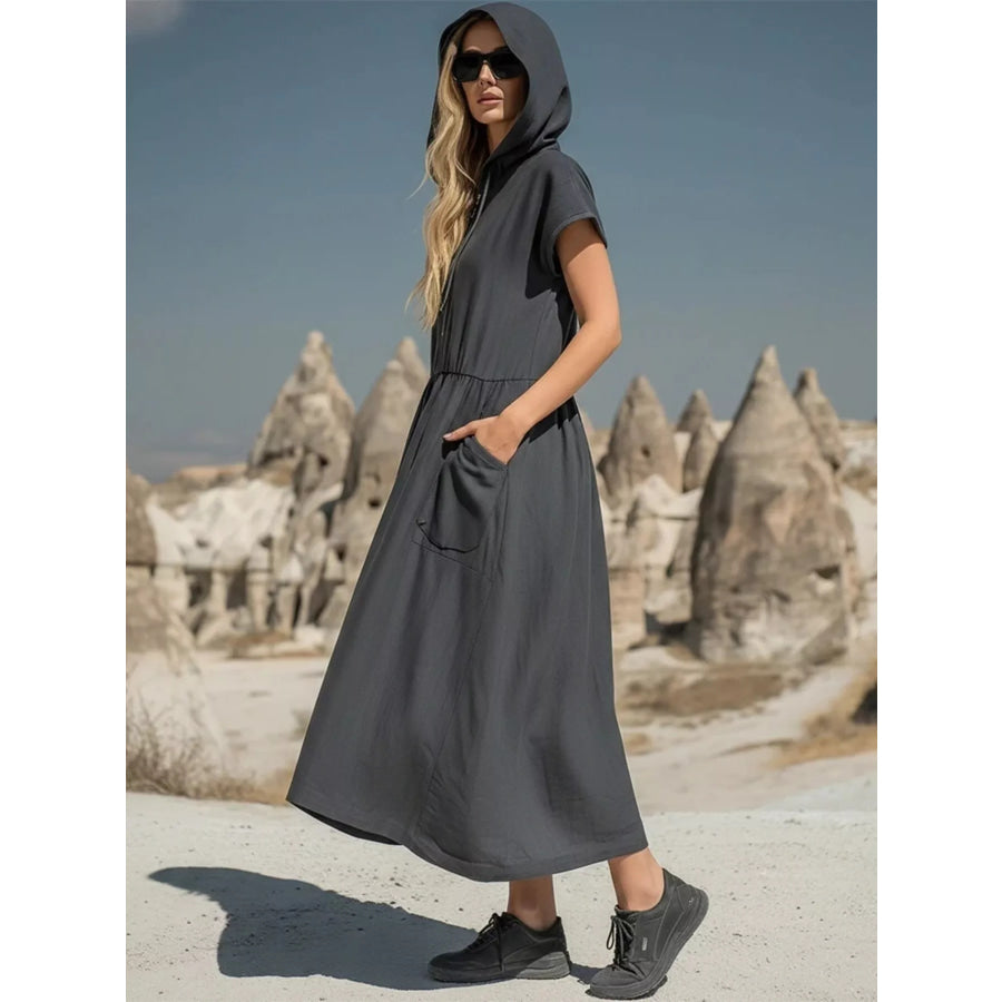 Full Size Hooded Midi Dress with Zipper and Pockets Plus Size Apparel and Accessories