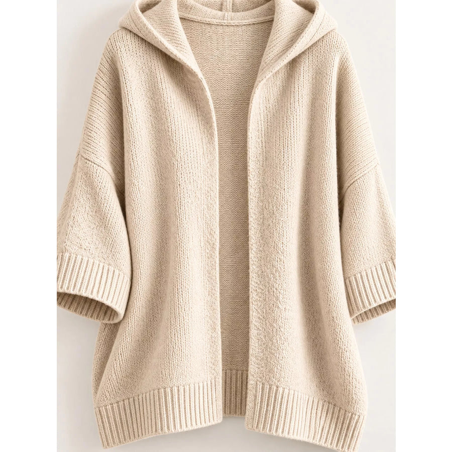 Full Size Hooded Open-Front Knit Cardigan Plus Apparel and Accessories