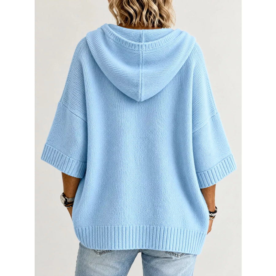 Full Size Hooded Open-Front Knit Cardigan Plus Apparel and Accessories