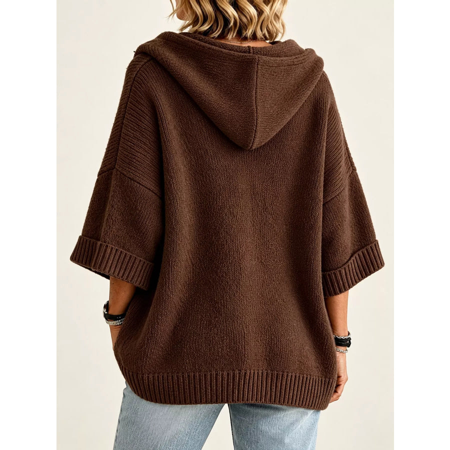 Full Size Hooded Open-Front Knit Cardigan Plus Apparel and Accessories