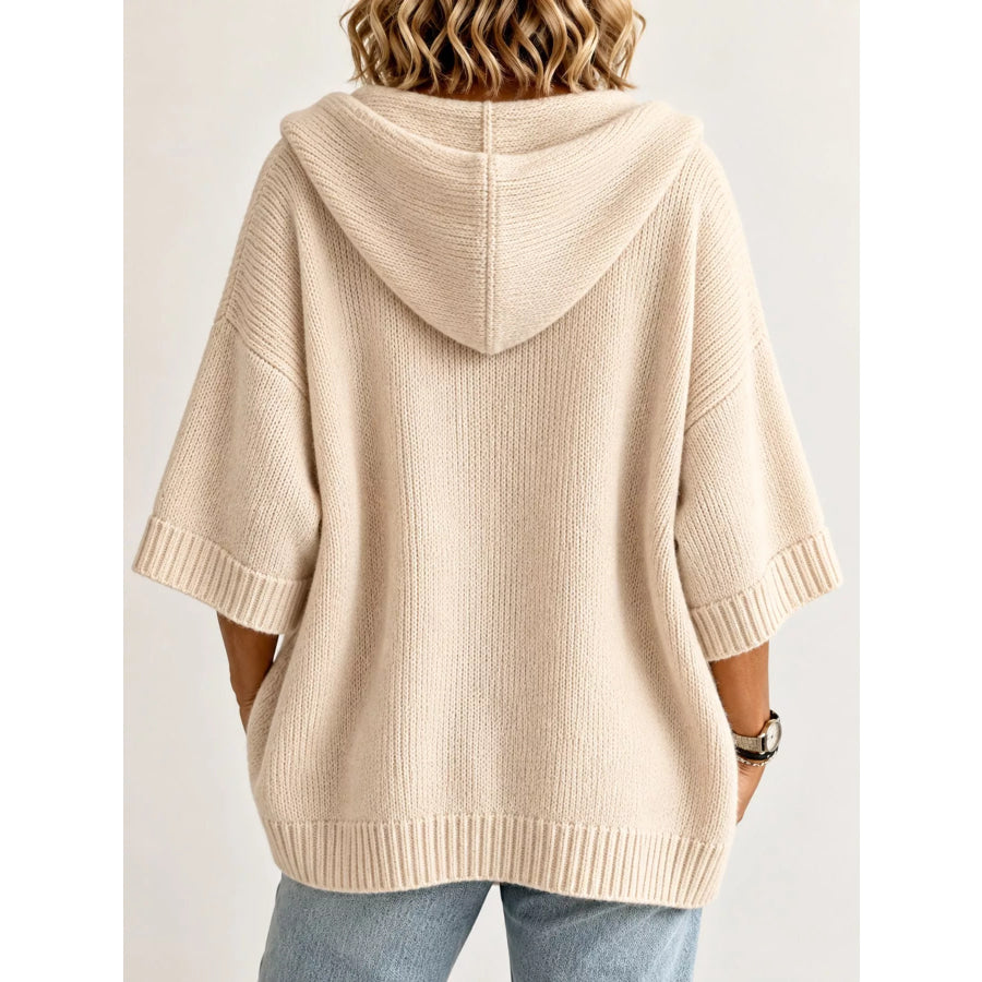 Full Size Hooded Open-Front Knit Cardigan Plus Apparel and Accessories