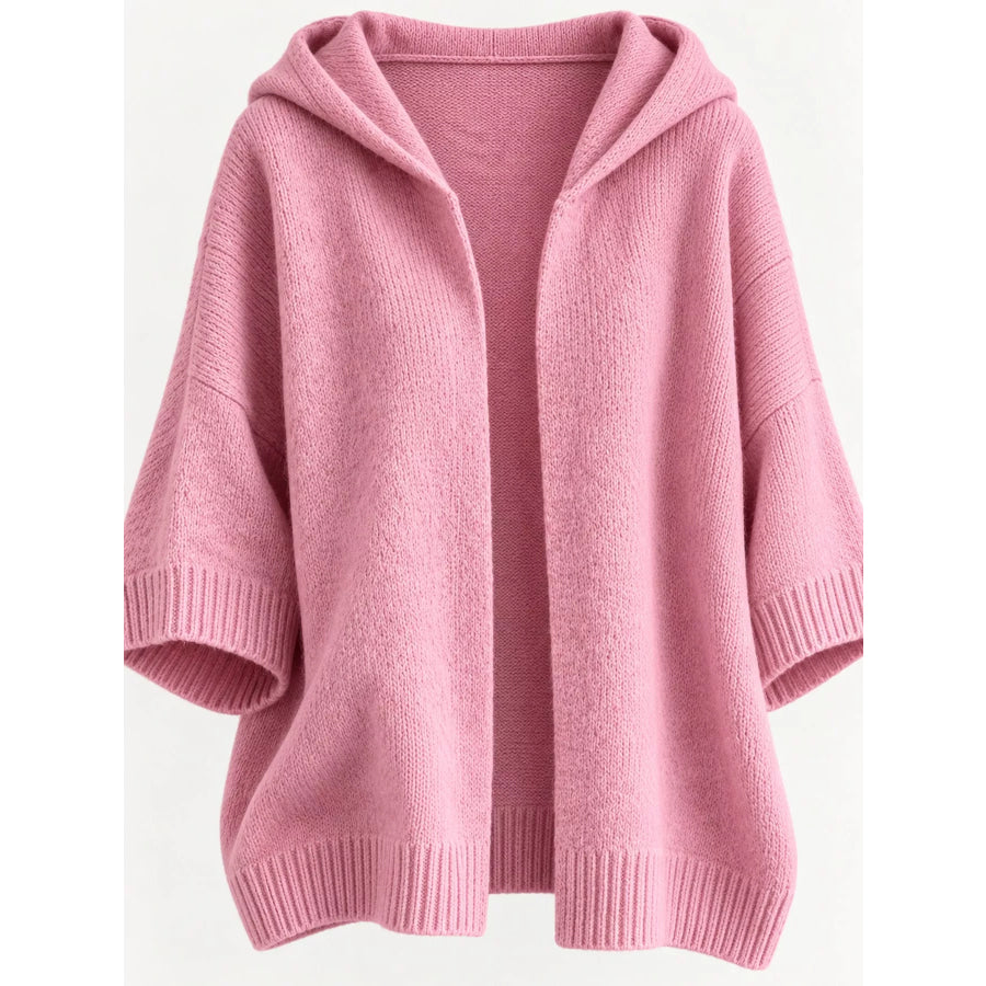 Full Size Hooded Open-Front Knit Cardigan Plus Apparel and Accessories