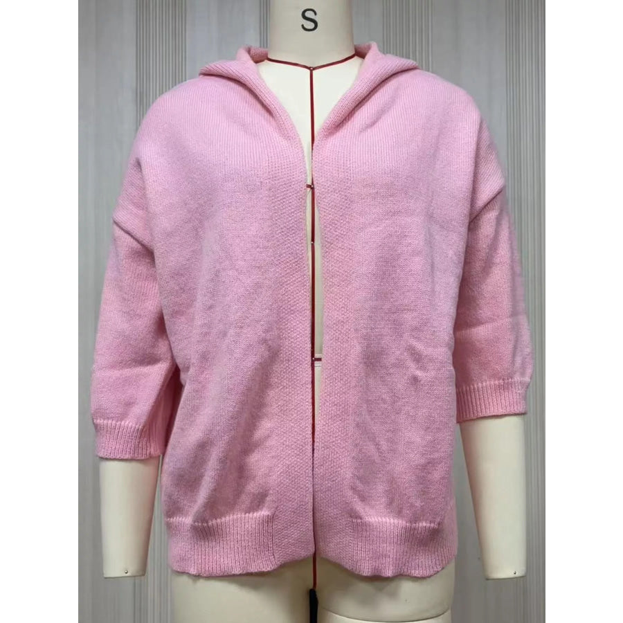 Full Size Hooded Open-Front Knit Cardigan Plus Apparel and Accessories