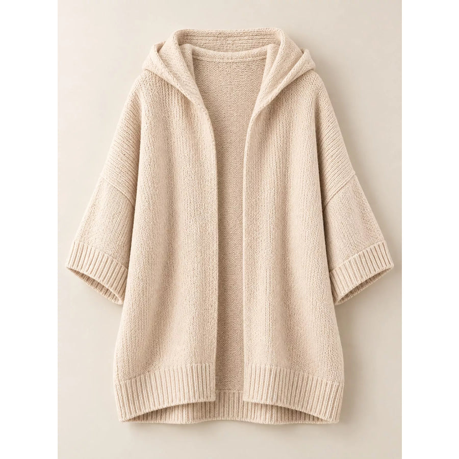 Full Size Hooded Open-Front Knit Cardigan Plus Apparel and Accessories