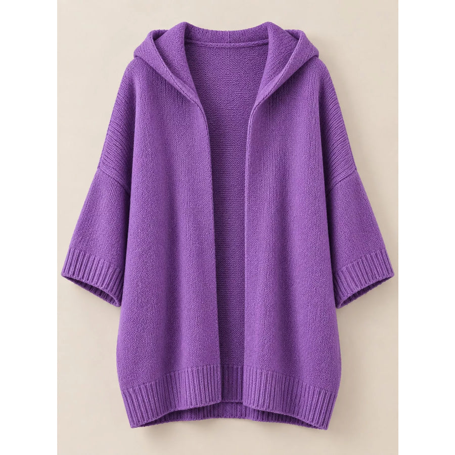 Full Size Hooded Open-Front Knit Cardigan Plus Apparel and Accessories
