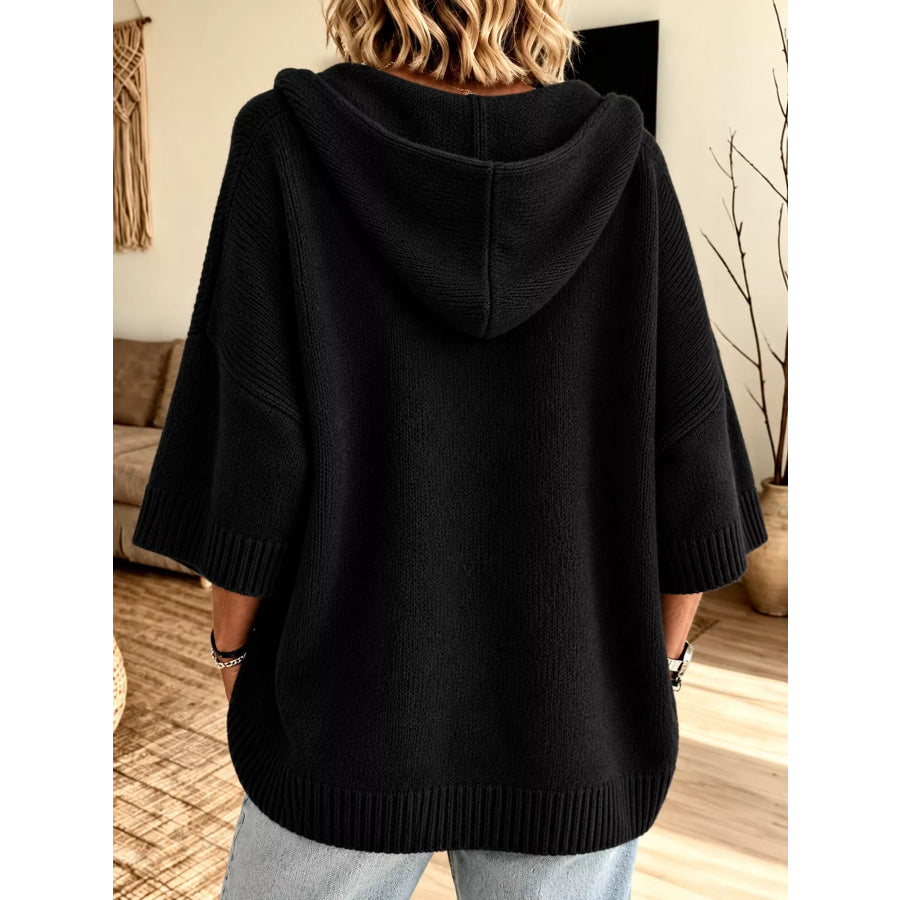 Full Size Hooded Open-Front Knit Cardigan Plus Apparel and Accessories