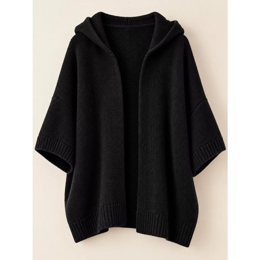 Full Size Hooded Open-Front Knit Cardigan Plus Apparel and Accessories