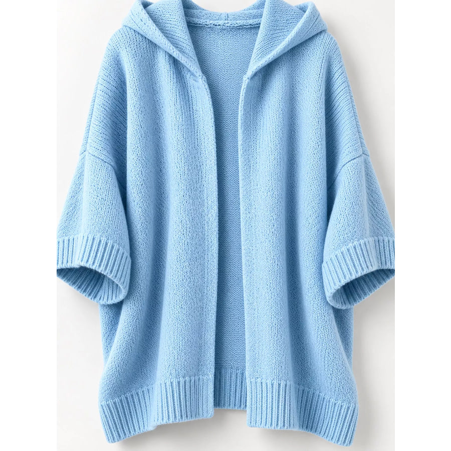 Full Size Hooded Open-Front Knit Cardigan Plus Apparel and Accessories
