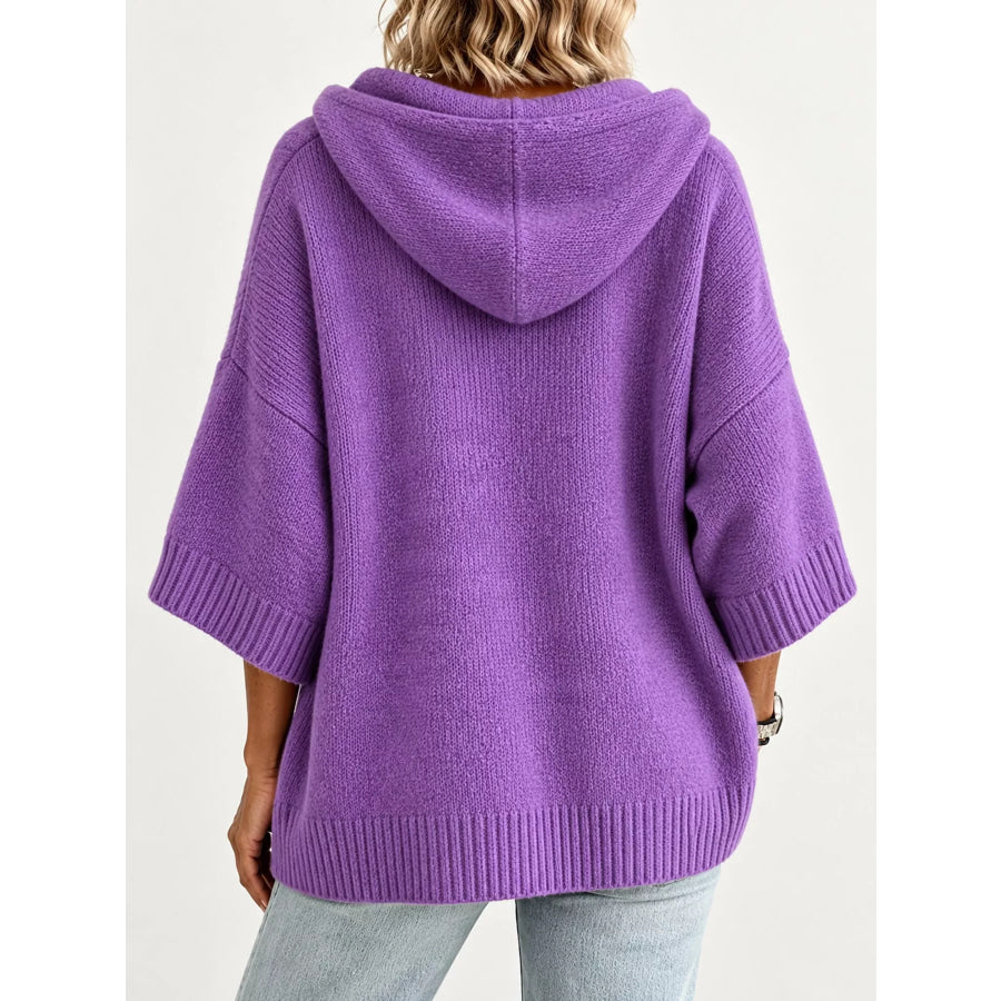 Full Size Hooded Open-Front Knit Cardigan Plus Apparel and Accessories
