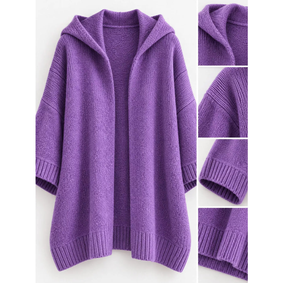 Full Size Hooded Open-Front Knit Cardigan Plus Apparel and Accessories