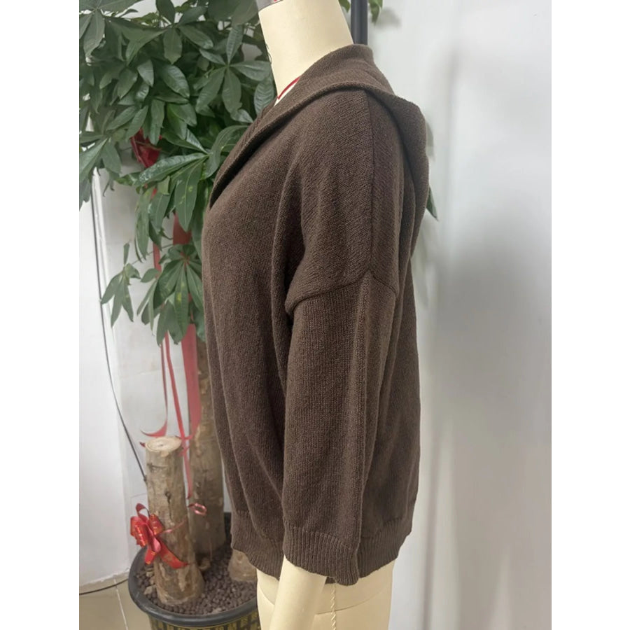 Full Size Hooded Open-Front Knit Cardigan Plus Apparel and Accessories