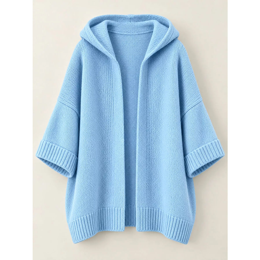Full Size Hooded Open-Front Knit Cardigan Plus Apparel and Accessories