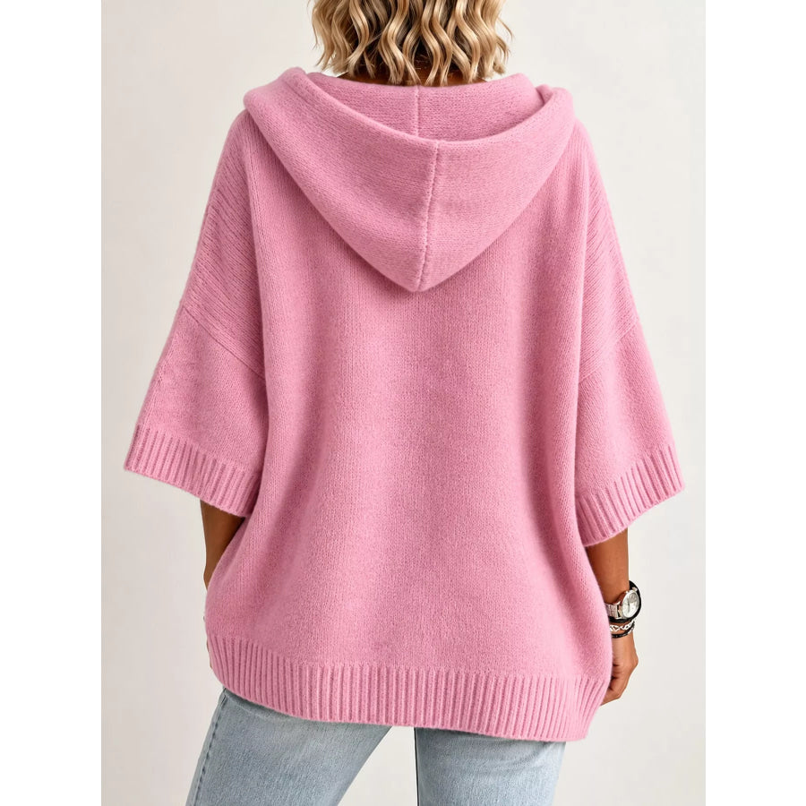 Full Size Hooded Open-Front Knit Cardigan Plus Apparel and Accessories