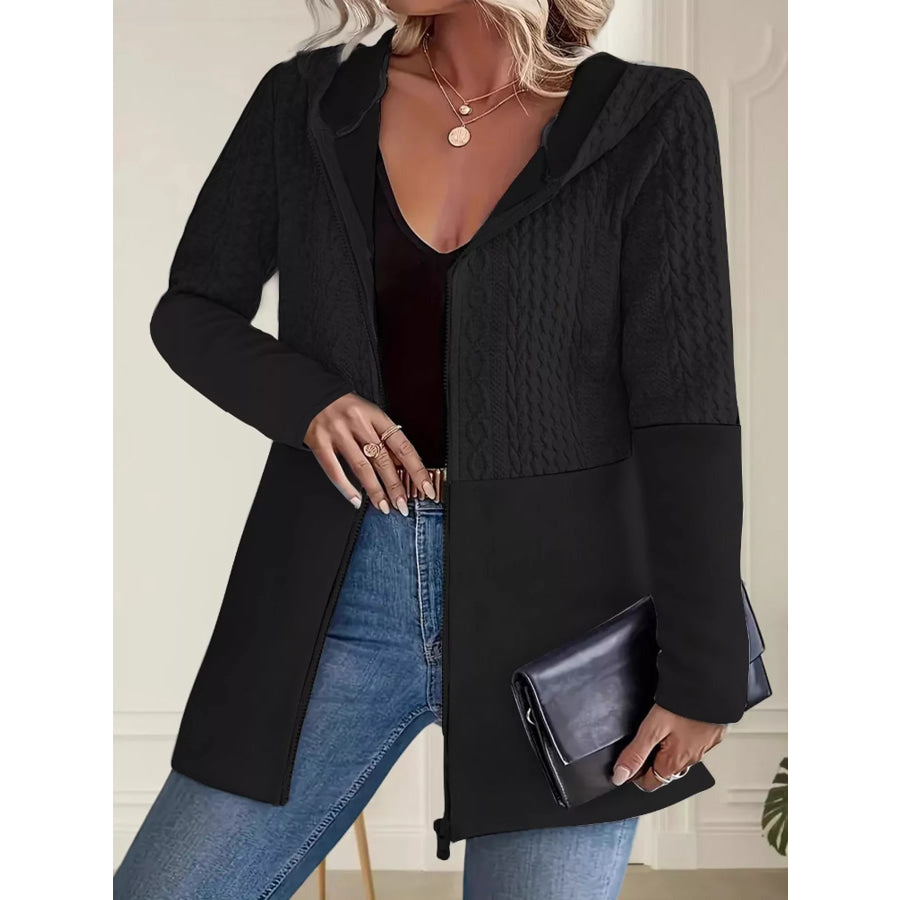 Full Size Hooded Zip-Up Jacket Plus Black / S Apparel and Accessories