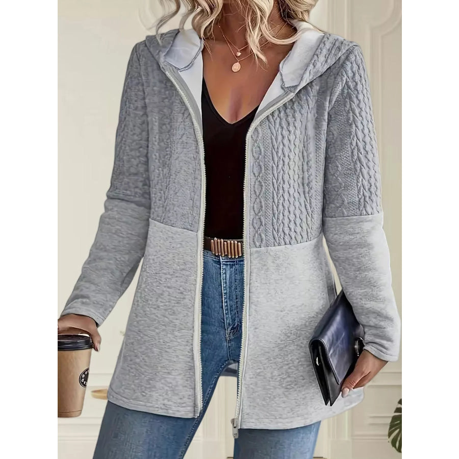 Full Size Hooded Zip-Up Jacket Plus Gray / S Apparel and Accessories