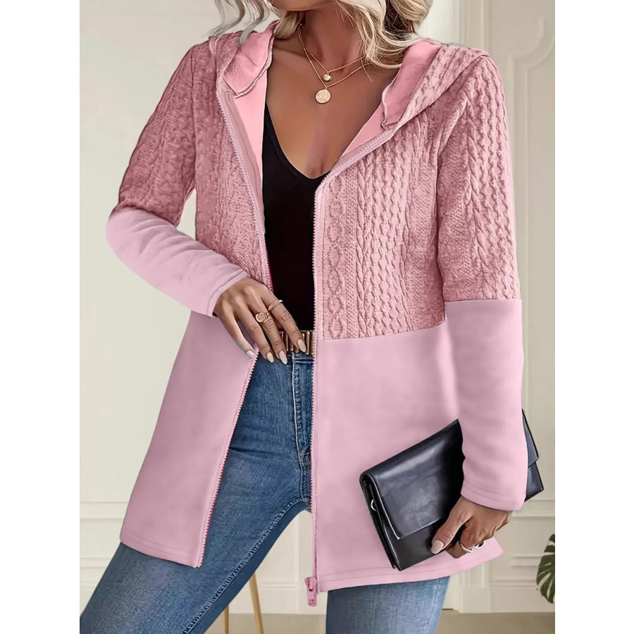 Full Size Hooded Zip-Up Jacket Plus Pink / S Apparel and Accessories