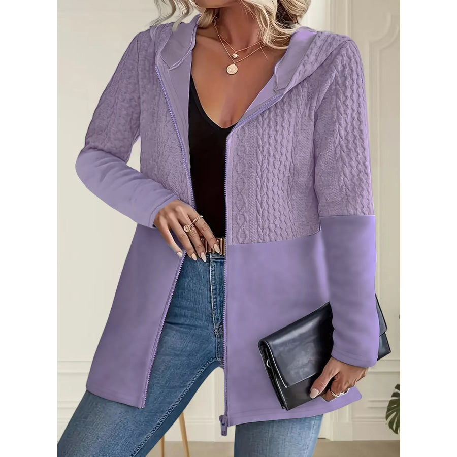 Full Size Hooded Zip-Up Jacket Plus Purple / S Apparel and Accessories