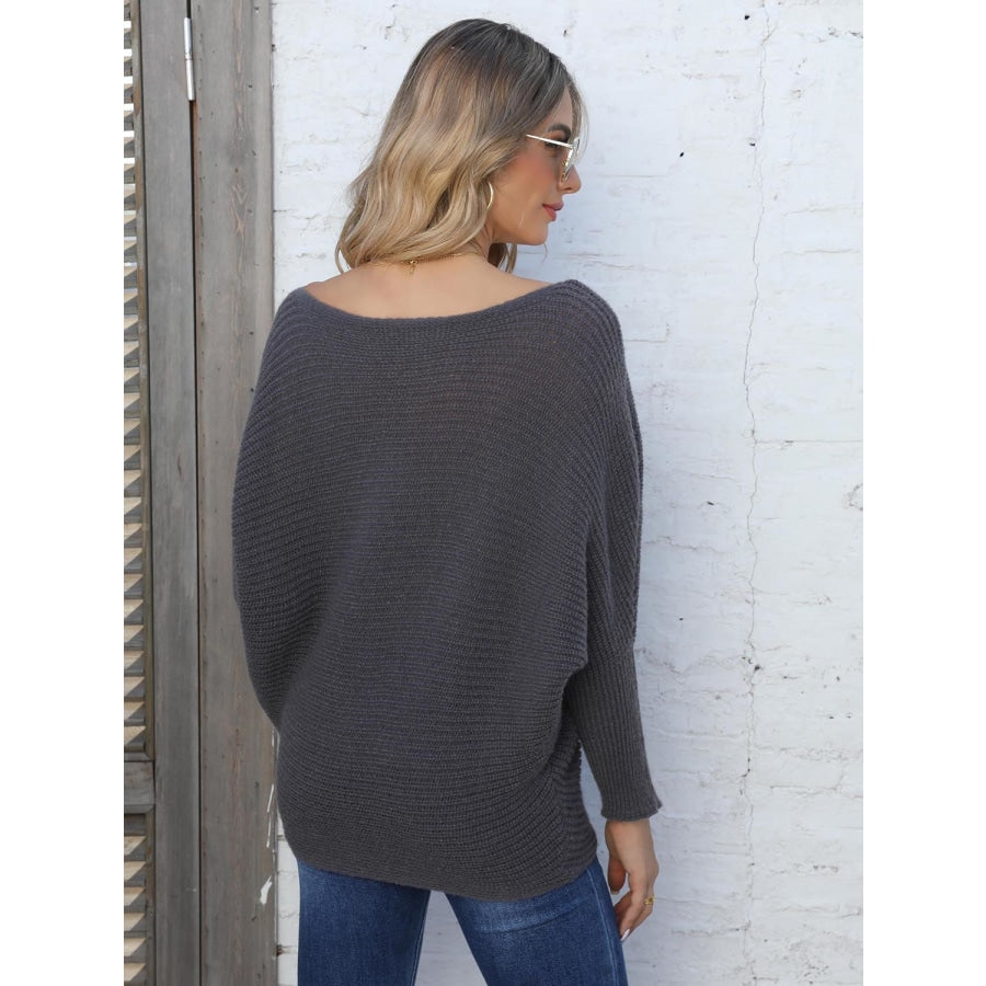 Full Size Horizontal Ribbing Dolman Sleeve Sweater