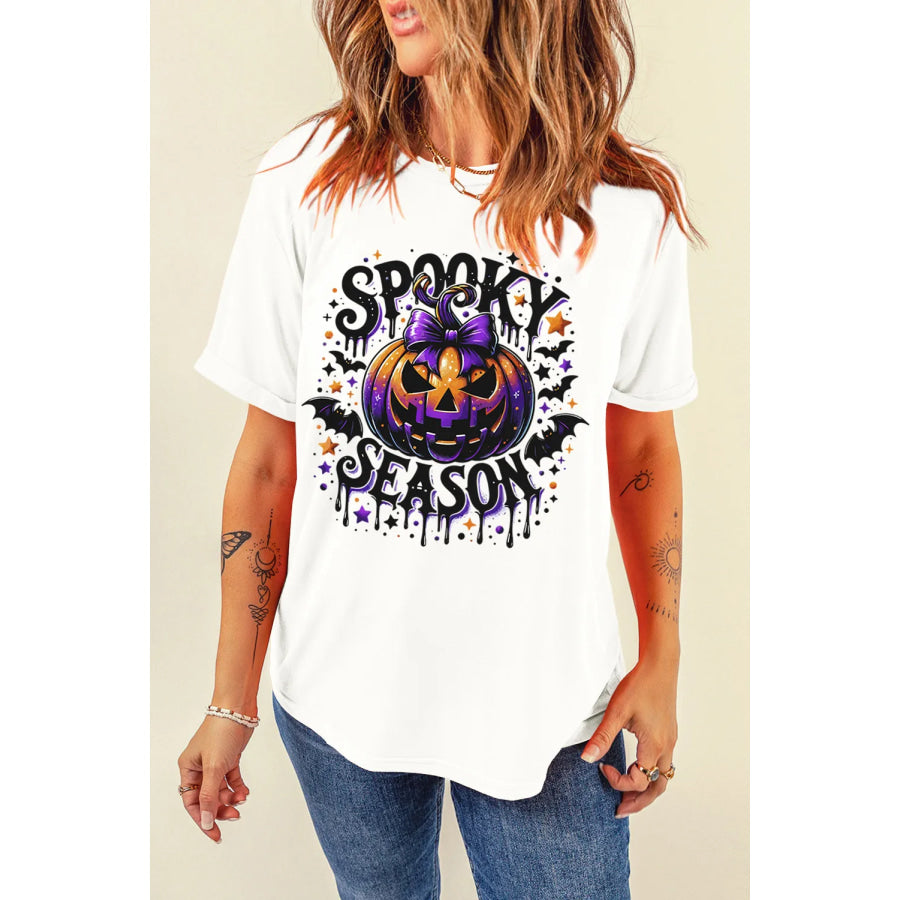 Full Size Jack-O’-Lantern Graphic Round Neck Short Sleeve T-Shirt White / S Apparel and Accessories