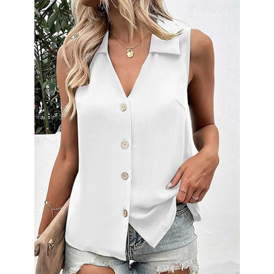 Full Size Johnny Collar Button Up Tank Apparel and Accessories