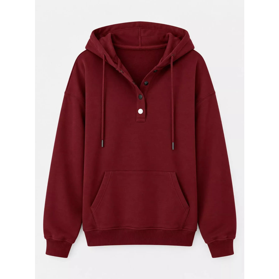 Full Size Kangaroo Pocket Dropped Shoulder Hoodie Plus Apparel and Accessories