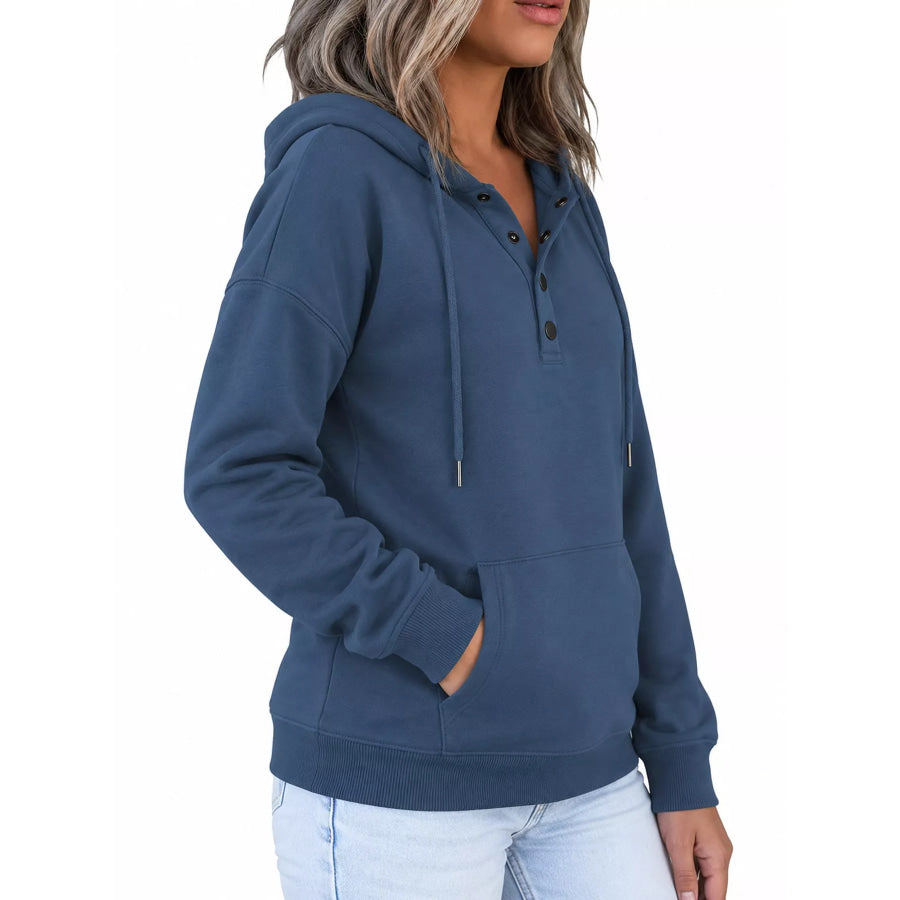 Full Size Kangaroo Pocket Dropped Shoulder Hoodie Plus Apparel and Accessories