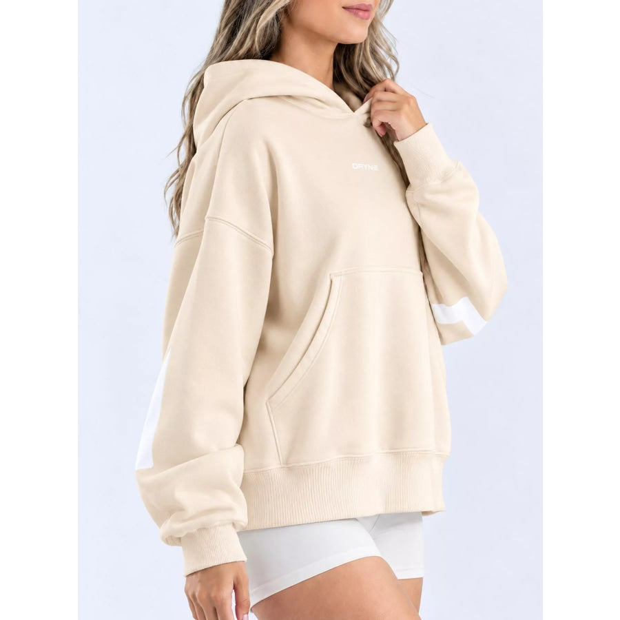 Full Size Kangaroo Pocket Dropped Shoulder Hoodie Plus Apparel and Accessories
