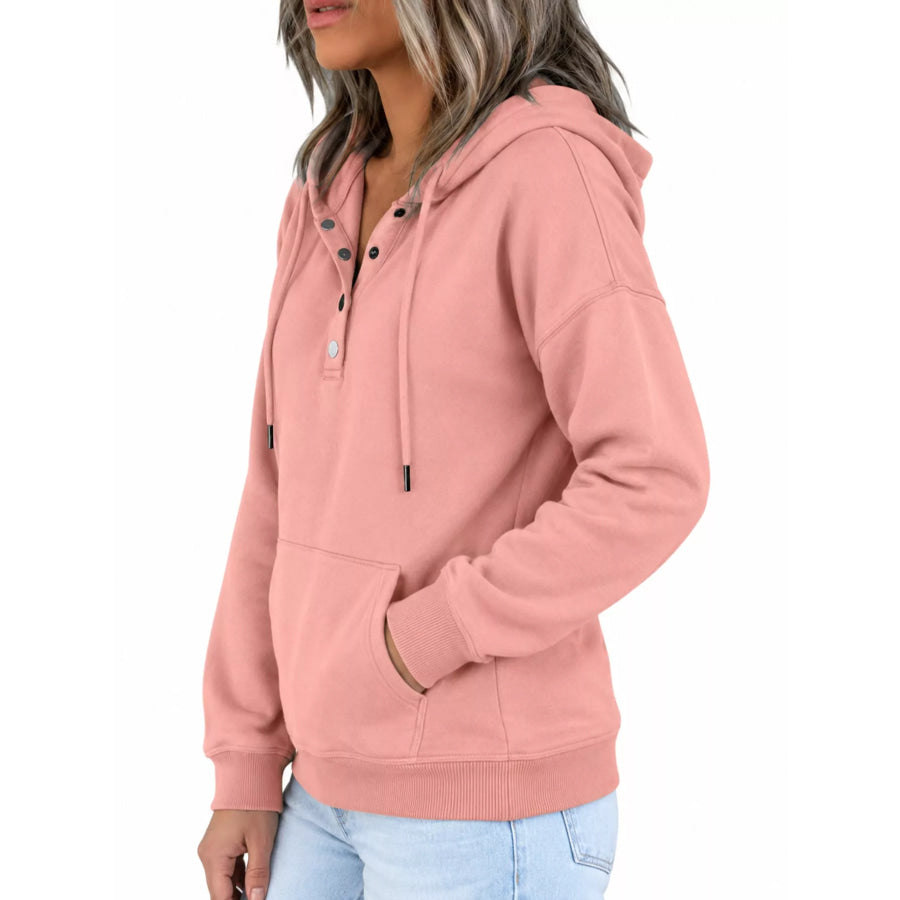 Full Size Kangaroo Pocket Dropped Shoulder Hoodie Plus Apparel and Accessories