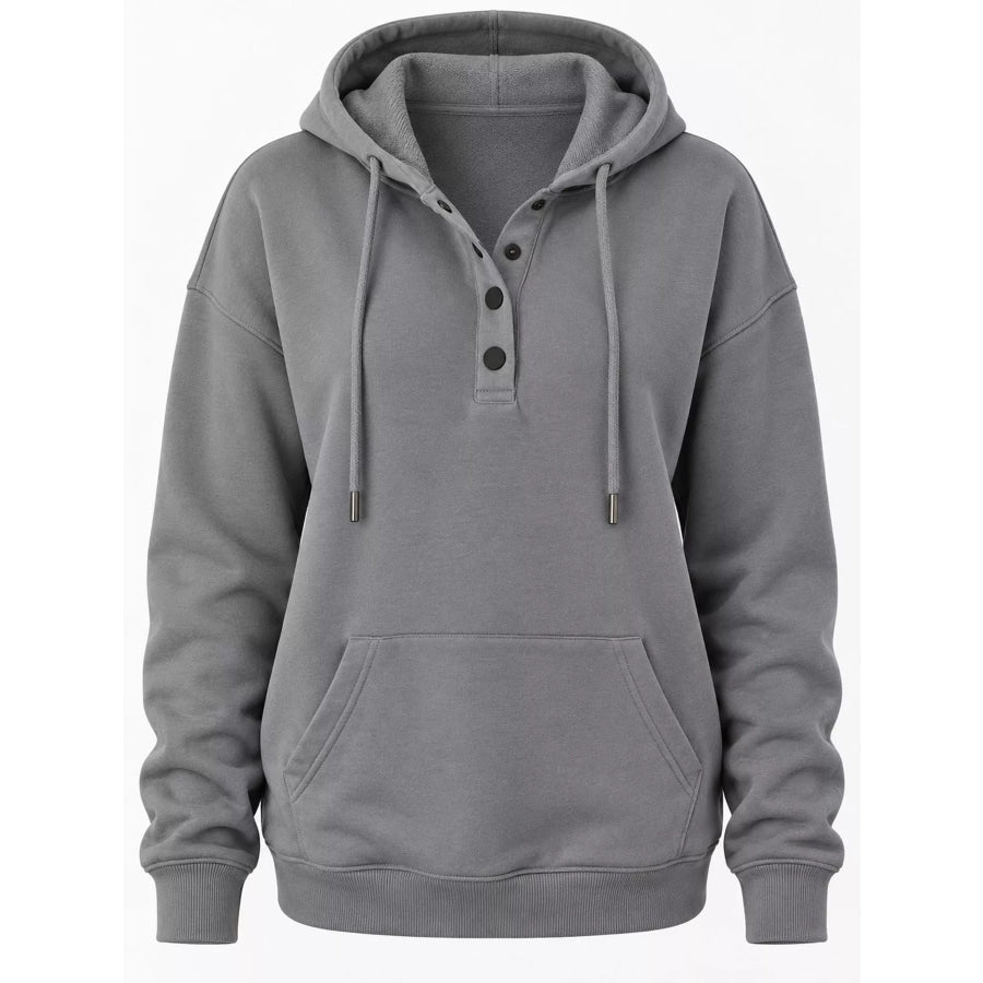Full Size Kangaroo Pocket Dropped Shoulder Hoodie Plus Apparel and Accessories