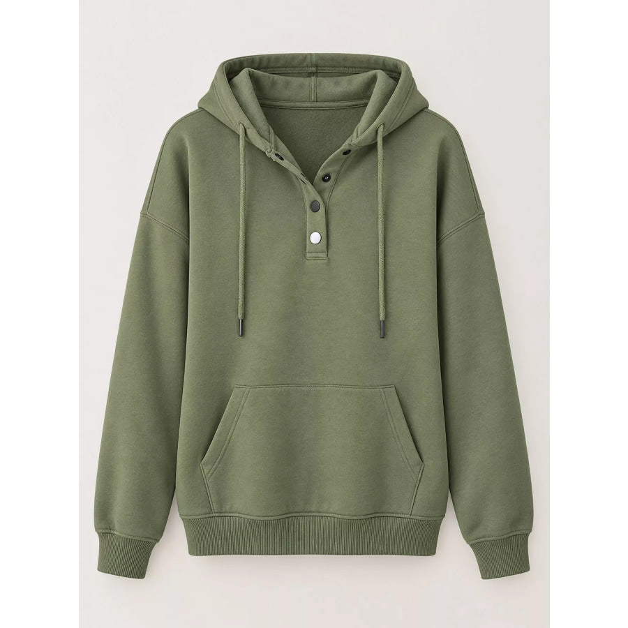 Full Size Kangaroo Pocket Dropped Shoulder Hoodie Plus Apparel and Accessories