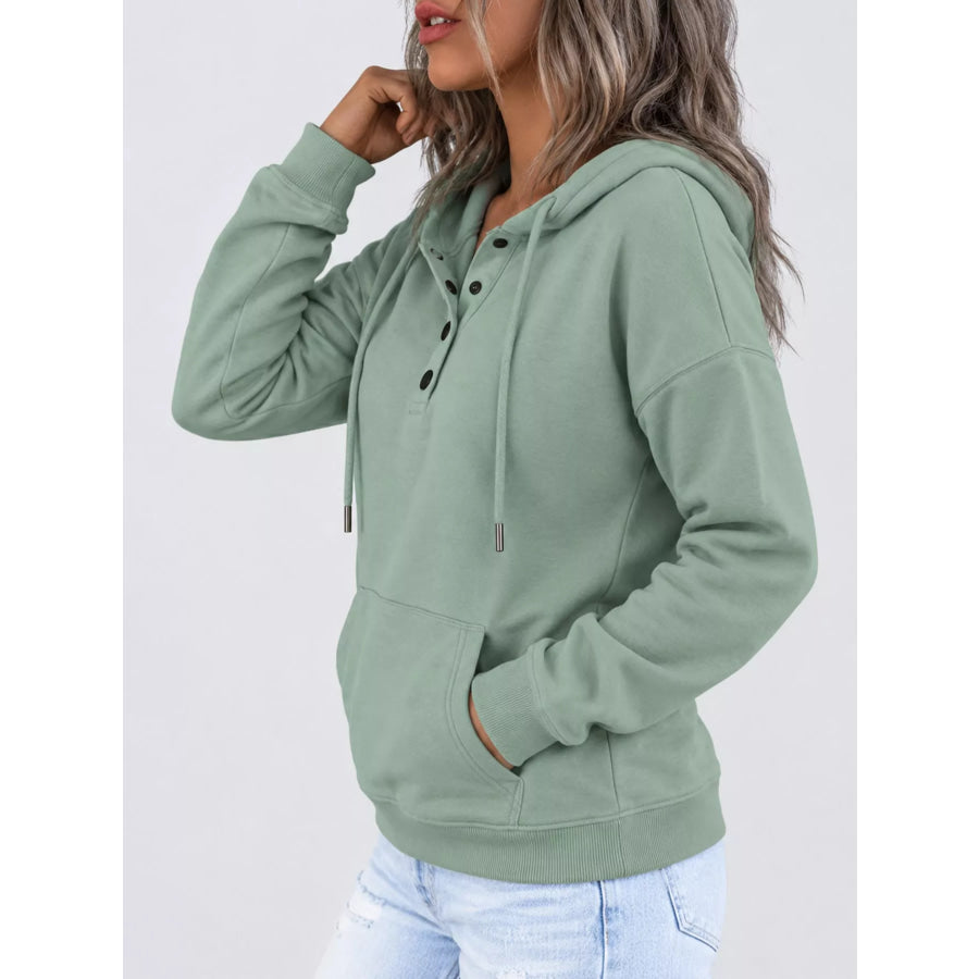 Full Size Kangaroo Pocket Dropped Shoulder Hoodie Plus Apparel and Accessories