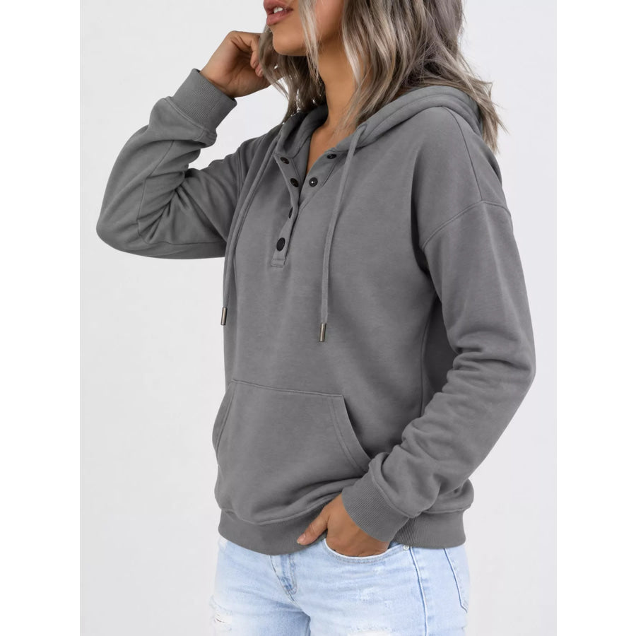 Full Size Kangaroo Pocket Dropped Shoulder Hoodie Plus Apparel and Accessories