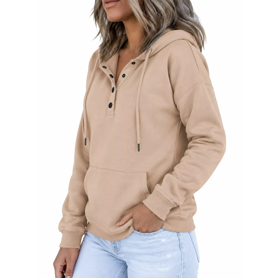 Full Size Kangaroo Pocket Dropped Shoulder Hoodie Plus Apparel and Accessories