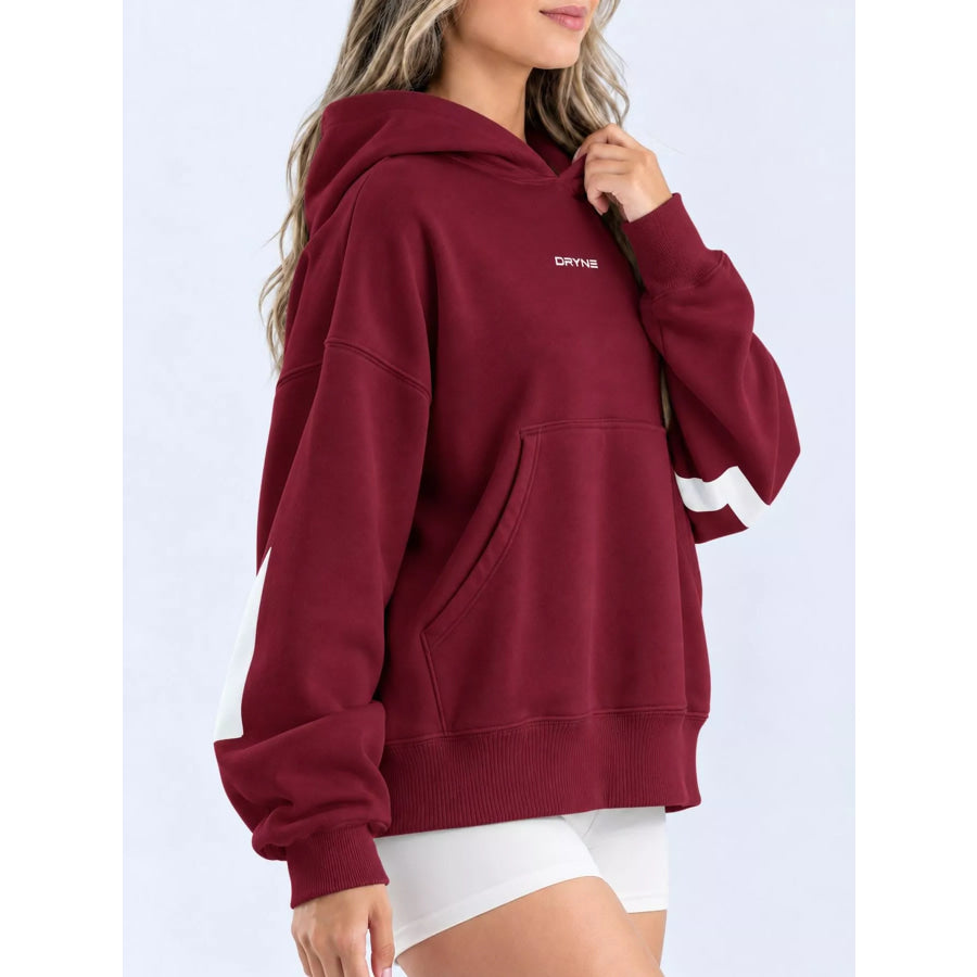Full Size Kangaroo Pocket Dropped Shoulder Hoodie Plus Apparel and Accessories