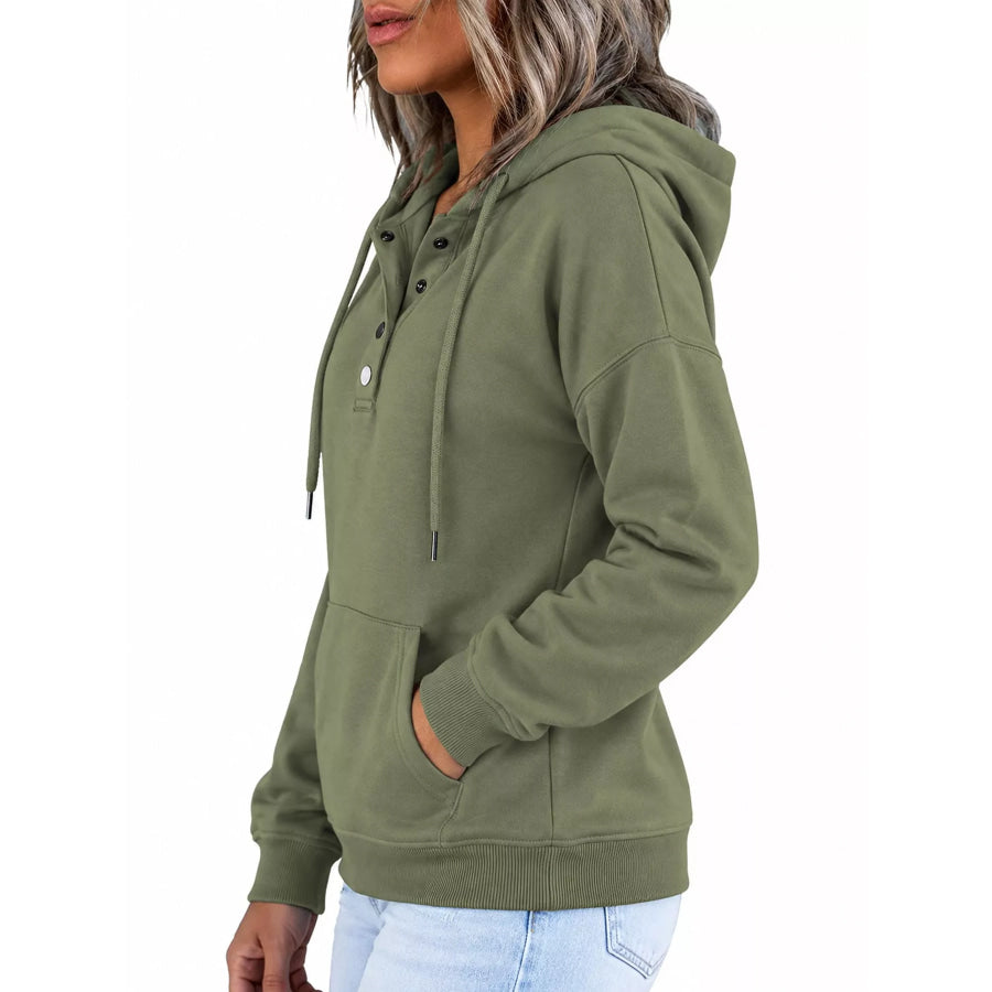 Full Size Kangaroo Pocket Dropped Shoulder Hoodie Plus Apparel and Accessories