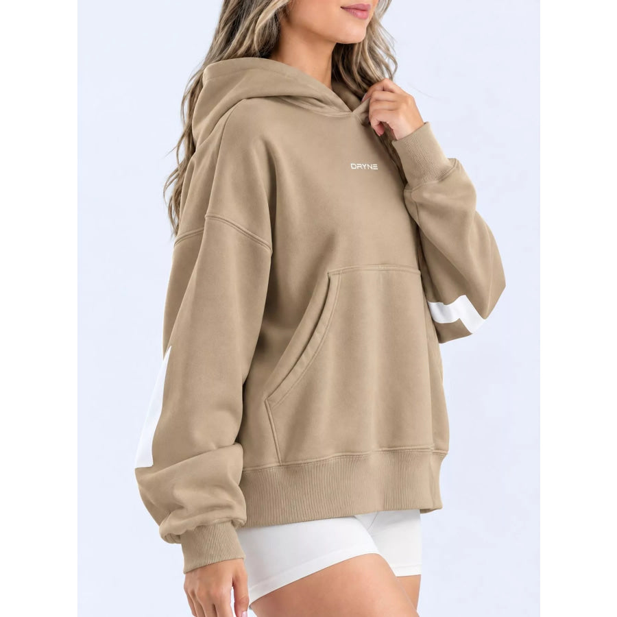 Full Size Kangaroo Pocket Dropped Shoulder Hoodie Plus Apparel and Accessories