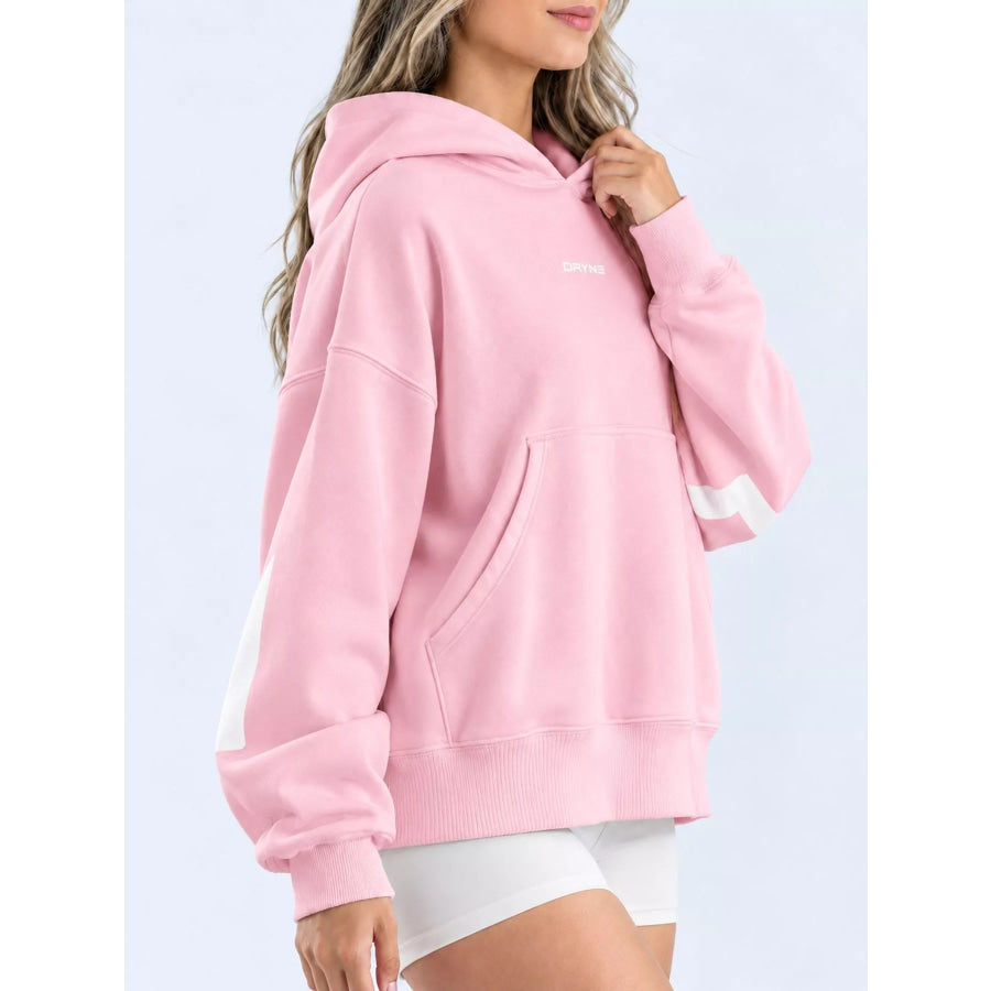 Full Size Kangaroo Pocket Dropped Shoulder Hoodie Plus Apparel and Accessories